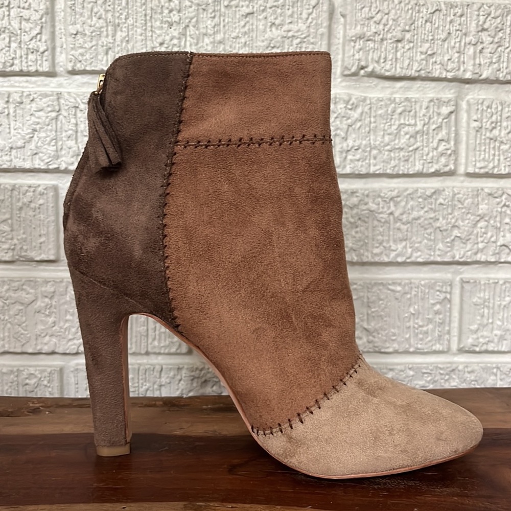 JOIE Brown Suede Colorblock / Patchwork Boots - Picture 2 of 9